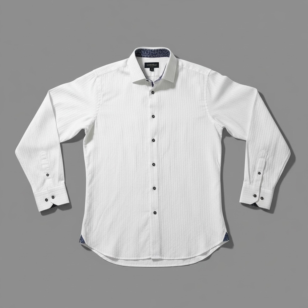 Visconti Black Dress Shirt XL White Stripe Contrast Collar